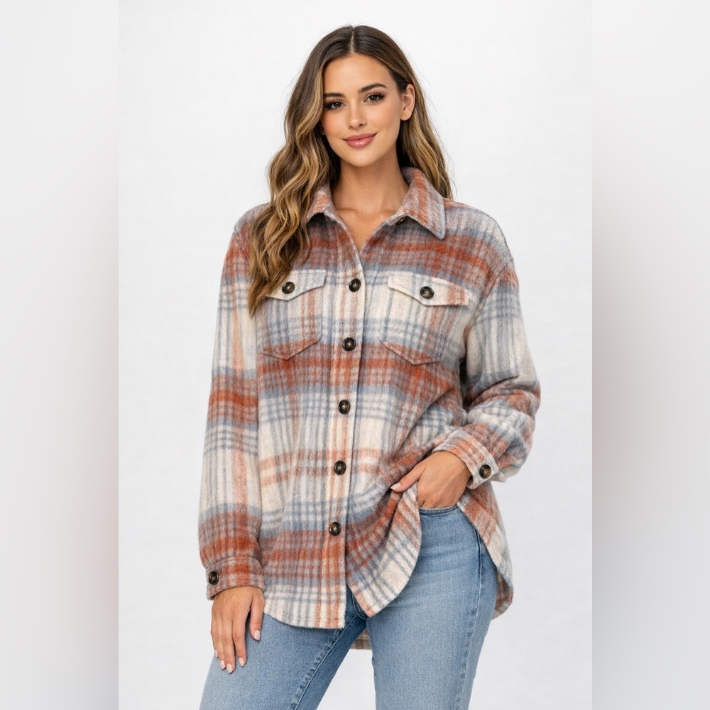 Oversized Super Cute Rust and Blue Plaid Jacket